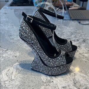 Shoe Dazzle Black and Silver Rhinestone Platforms